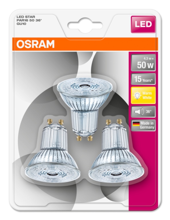 OSRAM LED STAR PAR16 36 4 3W 827 GU10 350lm 2700K CRI 80 15000h A