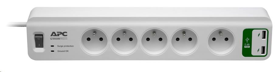 APC Essential SurgeArrest 5 outlets with 5V, 2.4A 2 port USB Charger 230V France, 1.8m (PM5U-FR)