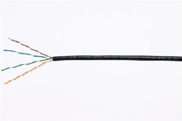 UTP kabel LYNX, Cat5E, venkovní PE, 305m box, černý, drát (LX-SLD-UTP5E-OUT-BK)