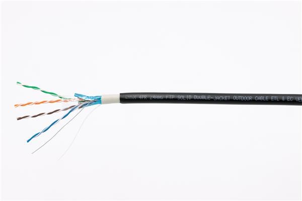 FTP kabel LYNX Cat5E, venkovní PE, dvojitý plášť PE+PVC, 305m cívka, černý (LX-SLD-FTP5E-OUTDJ-BK)