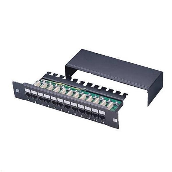 10" Patch panel 1U/12port Cat5e, STP, LSA, zeměný, černý (PP0-12C5E-LSA-HG)