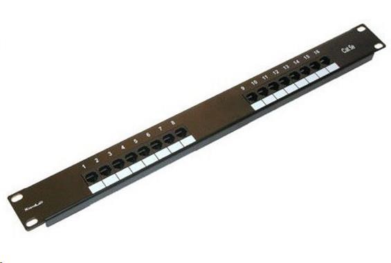 19" Patch panel XtendLan 16port, UTP, Cat5E, 30µm, duální svorkovnice, černý XL-PP19-16C5UD