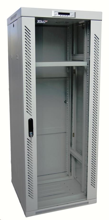 LEXI-Net 19" stojanový rozvaděč 24U 600x600 rozebiratelný, ventilační jednotka, termostat, kolečka, 600kg, sklo, šedý LS24U-60/60