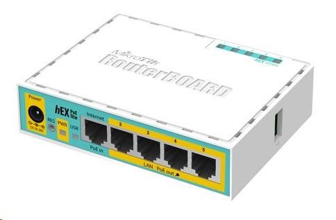 MikroTik RouterBOARD hEX PoE Lite, 650MHz CPU, 64MB RAM, 5x LAN, USB, PoE, 1x USB, vč. L4 licence RB750UPr2