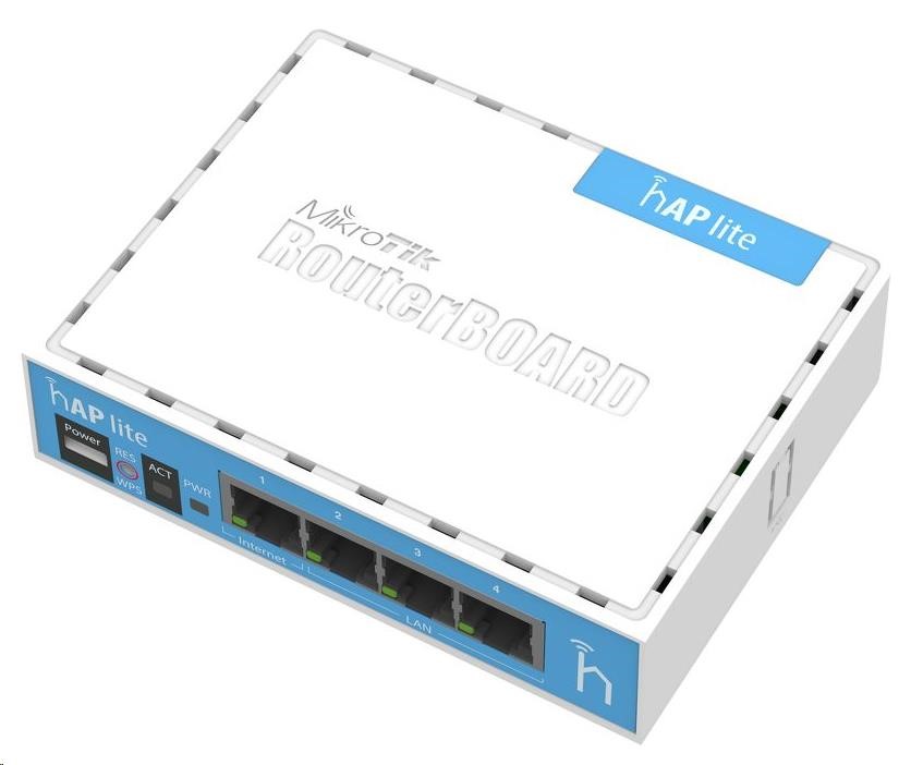 MikroTik hAP Lite (classic), 650MHz CPU, 32MB RAM, 4x LAN, integr. 2.4GHz Wi-Fi, WPS, vč. L4 (RB941-2nD)