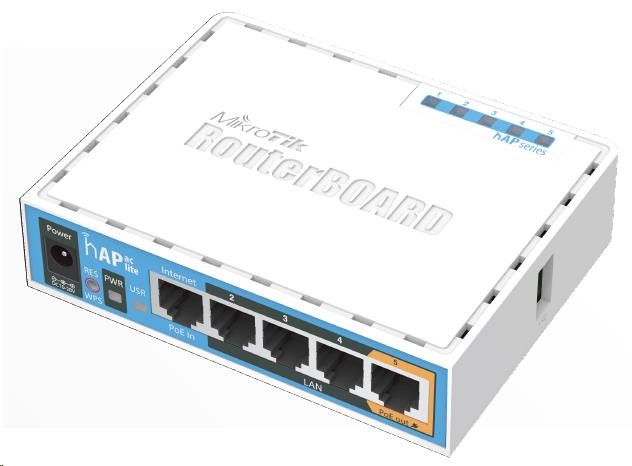 MikroTik hAP ac lite, 650MHz CPU, 64MB RAM, 5x LAN, 2.4 + 5GHz Wi-Fi 802.11b/g/n/ac, vč. L4 (RB952Ui-5ac2nD)