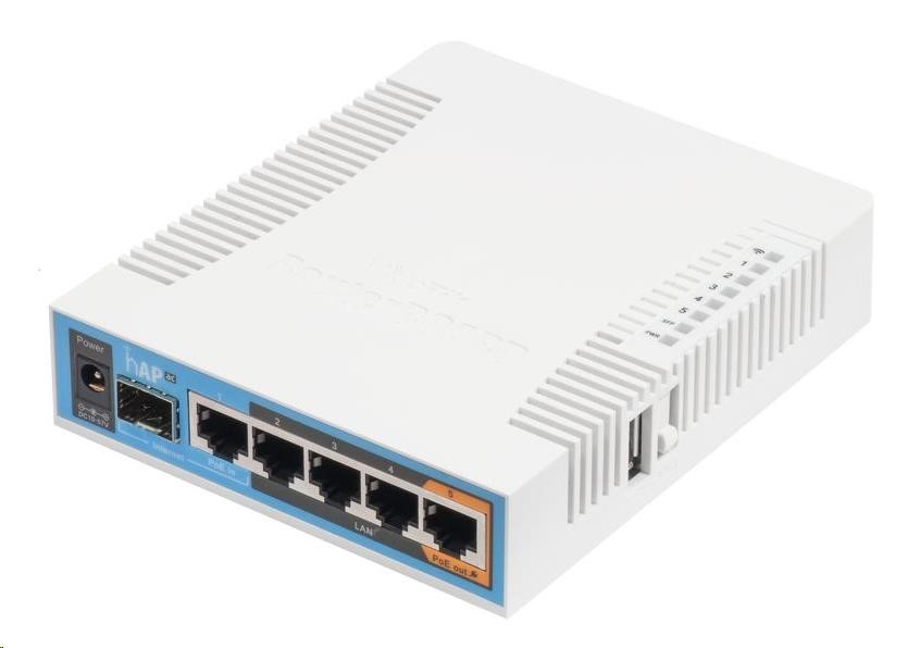 MikroTik hAP ac, 720MHz CPU, 128MB RAM, 5x LAN, 2.4+5GHz,Wi-Fi 802.11b/g/n/ac, SFP slot, vč. L4 (RB962UiGS-5HacT2HnT)