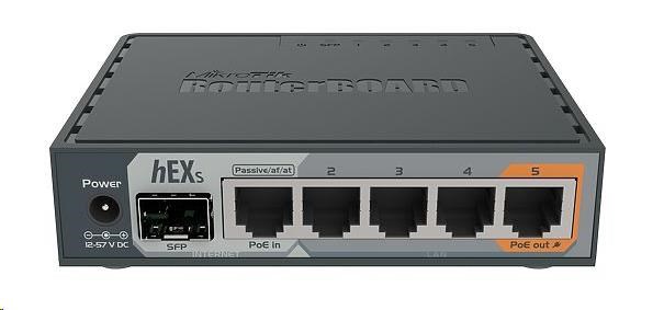 MikroTik RouterBOARD hEX S, 880MHz dual-core CPU, 256MB RAM, 5x LAN, 1x SFP, PoE in/out,USB,microSD slot, vč. L4 licence RB760iGS