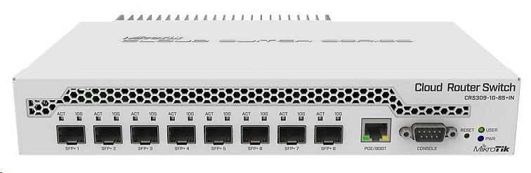 MikroTik Cloud Router Switch CRS309-1G-8S+IN, 800MHz CPU, 512MB RAM, 1xLAN, 8xSFP+ slot, vč. L5 licence CRS309-1G-8S+IN