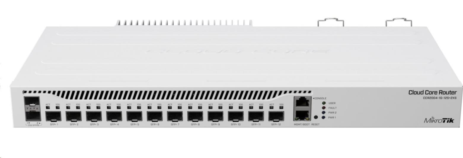 MikroTik Cloud Core Router, CCR2004-1G-12S+2XS, 1700MHz CPU, 4GB RAM, 1xLAN, 12x SFP+, 2x SFP28, vč. L6 licence CCR2004-1G-12S+2XS