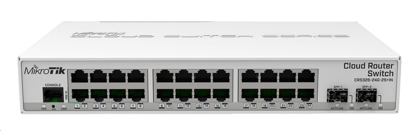 MikroTik Cloud Router Switch CRS326-24G-2S+IN, 800MHz CPU, 512MB RAM, 24xLAN, 2x SFP+, vč. L5 licence CRS326-24G-2S+IN