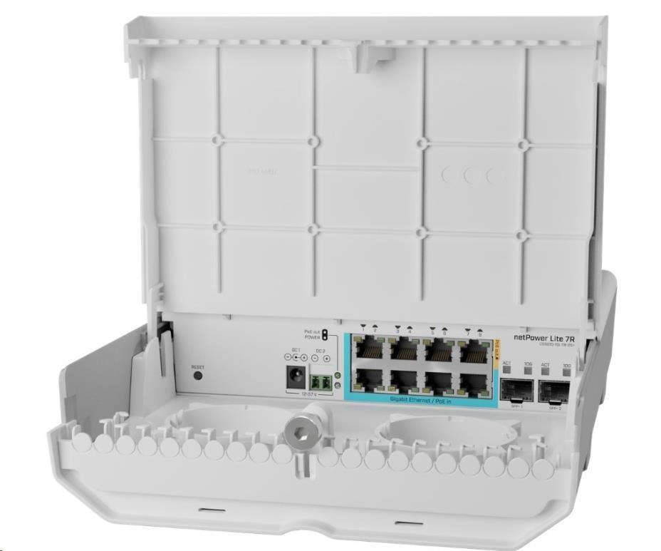 MikroTik CSS610-1Gi-7R-2S+OUT reverzní PoE switch, 8x Gigabit, 2x SFP+, 1x PoE out, 7x PoE in, 56Gbps CSS610-1Gi-7R-2S+OUT