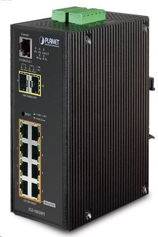 Planet IGS-10020PT PoE switch 8x 1000Base-T, 2x SFP, 802.3af 130W, IP30, -40 až 75°C, SNMP, IGMPv3, IPv6