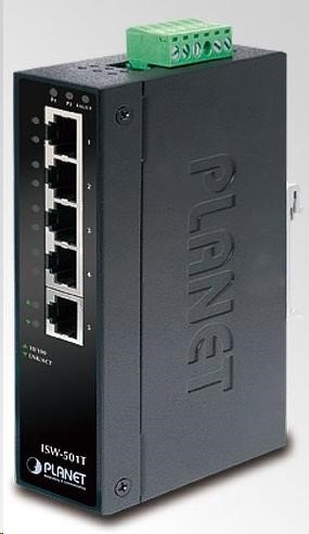 Planet ISW-501T, 5x 10/100, DIN,IP30, rozšířený teplotní rozsah -40~75 st.C