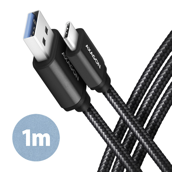 Axagon BUCM3-AM10AB SPEEd USB-C USB-A, USB 3.2 Gen 1, 3A, ALU, oplet, 1m, černý