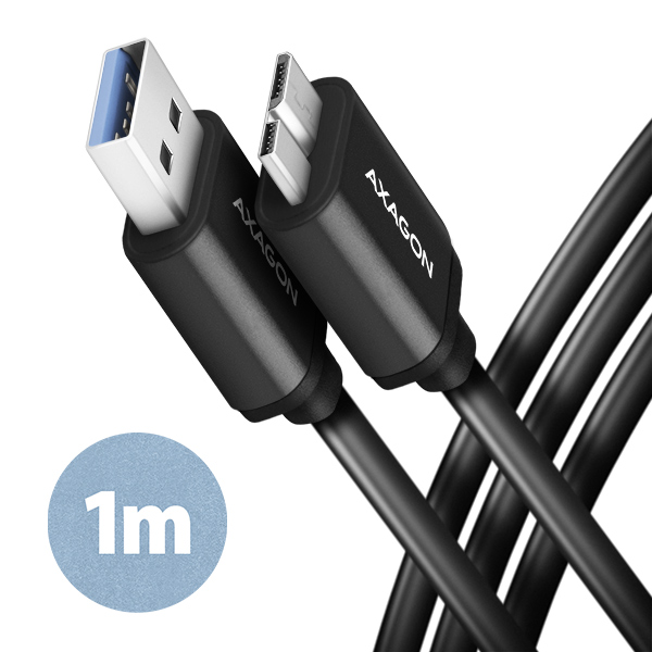 Axagon BUMM3-AM10AB speed Micro-B USB USB-A, USB 3.2 Gen 1, 3A, ALU, tpe, 1m, černý