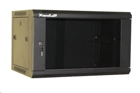 XtendLan 19" jednodílný nástěnný rozvaděč 9U, šířka 600mm, hloubka 450mm, skleněné dveře-kouřové sklo,nosnost 60kg,černý (WS-9U-64-BLACK)