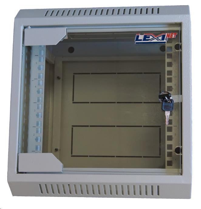LEXI-Net 10" nástěnný rozvaděč 6U, šířka 310mm, hloubka 260mm, skleněné dveře, svařovaný, šedý LN6U-10-31/26