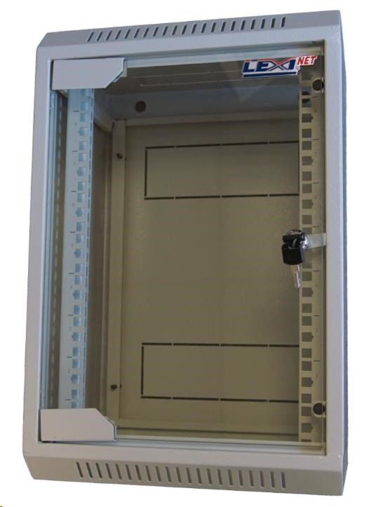LEXI-Net 10" nástěnný rozvaděč 9U, šířka 310mm, hloubka 260mm, skleněné dveře, svařovaný, šedý LN9U-10-31/26