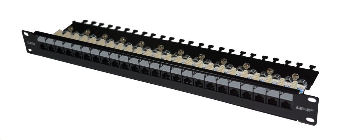 19" Patch panel LEXI-Net EXCLUSIVE 24port, UTP, 50µm, Cat6, duální svorkovnice, černý PATCHP24PHZ6-EX