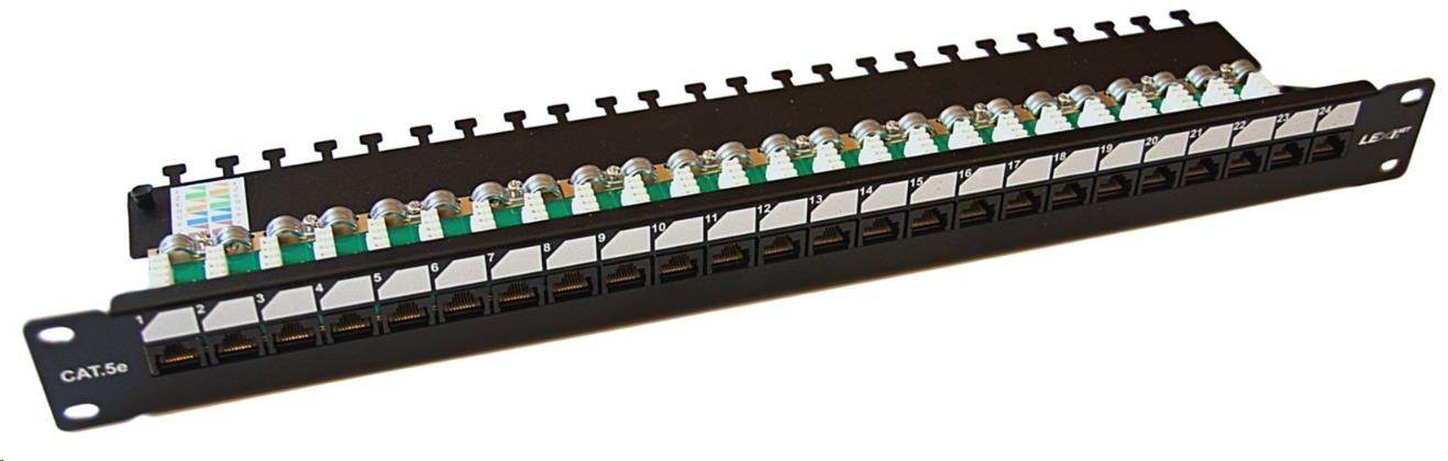 19" Patch panel LEXI-Net EXCLUSIVE 24port, UTP, 50µm, Cat5E, duální svorkovnice, černý PATCHP24PHZ-EX