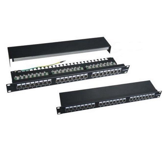 Patch panel LYNX 24port Cat5E, STP, blok 110, černý (LX24S-C5E-BK)