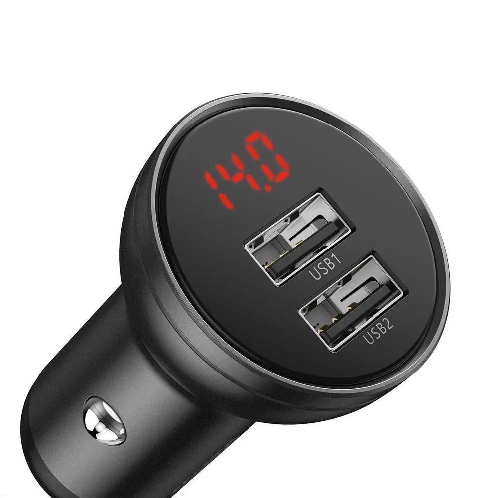 Baseus duální USB adaptér do automobilu s displejem 4,8A 24W, šedá CCBX-0G