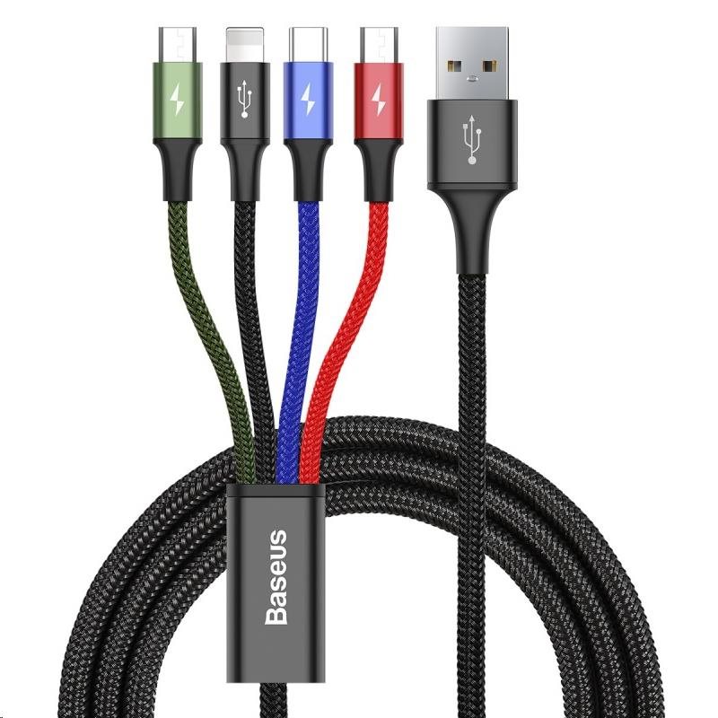 Baseus rychlý nabíjecí / datový kabel 4v1 Lightning + 2* USB-C + Micro USB 3,5A 1,2m, černá CA1T4-B01