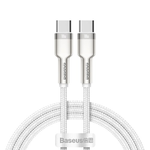 Baseus Cafule Series nabíjecí / datový kabel USB-C samec na USB-C samec s kovovými koncovkami 100W 2m, bílá CATJK-D02