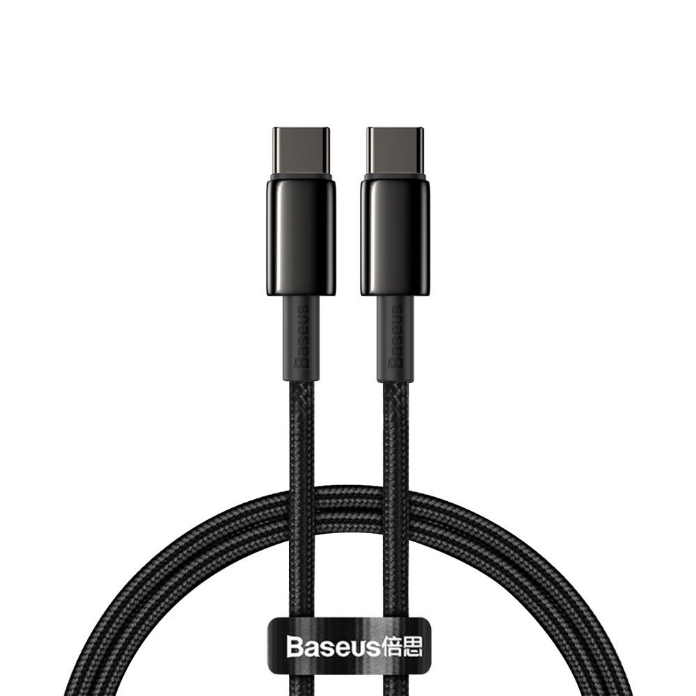 Baseus Tungsten Gold rychlonabíjecí / datový kabel USB-C na USB-C 100W 1m, černá CATWJ-01