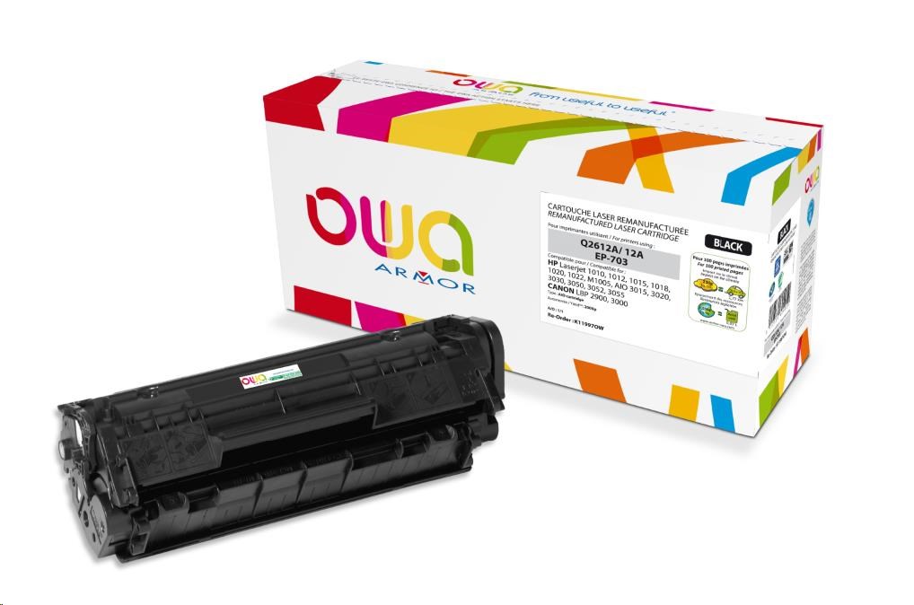 OWA Armor toner pro HPLaserjet 1010, 1012, 1015, 1020, 1022, M1005, AIO 3015, , 2000 Stran, Q2612A, černá (K11997OW)