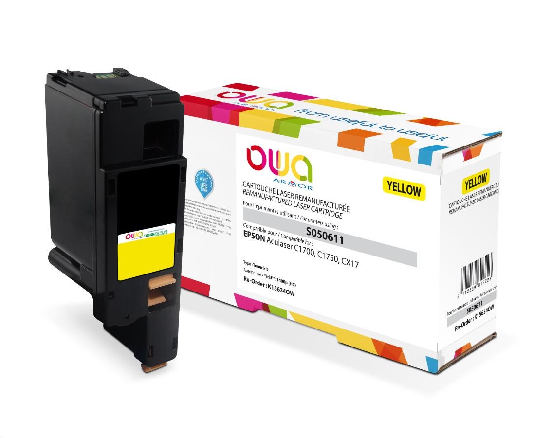 OWA Armor toner pro EPSON AL C1700, C1750, CX17, 1400   Stran, C13S050611, žlutá/yellow K15634OW