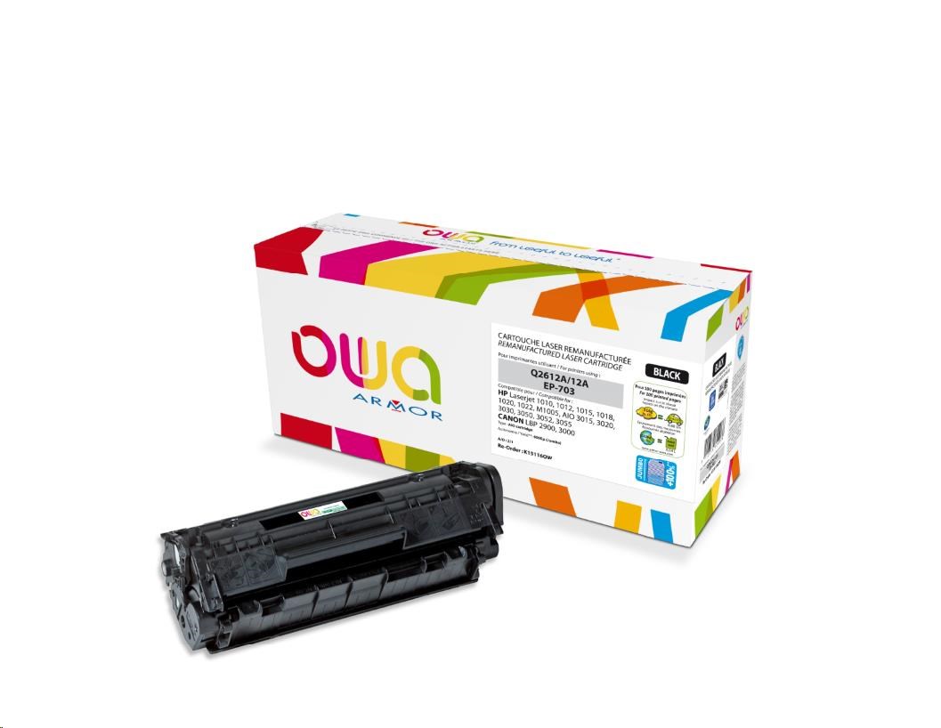 OWA Armor toner pro HPLaserjet 1010, 1012, 1015, 1020, 1022, 4000 Stran, Q2612A JUMBO, černá (K15116OW)