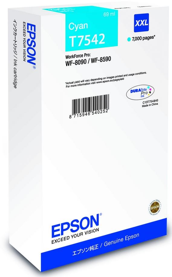 EPSON Ink bar WorkForce-8xxx Series Ink Cartridge XXL Cyan -  7000str. (69 ml) (C13T754240)