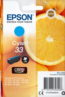 EPSON Singlepack Cyan 33 Claria Premium Ink (C13T33424012)