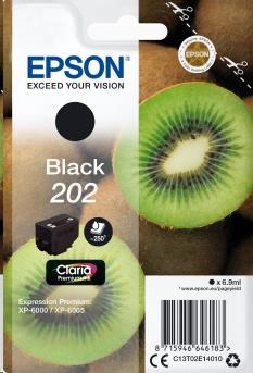 EPSON ink čer Singlepack "Kiwi" Black 202 Claria Premium Ink 6,9 ml C13T02E14010