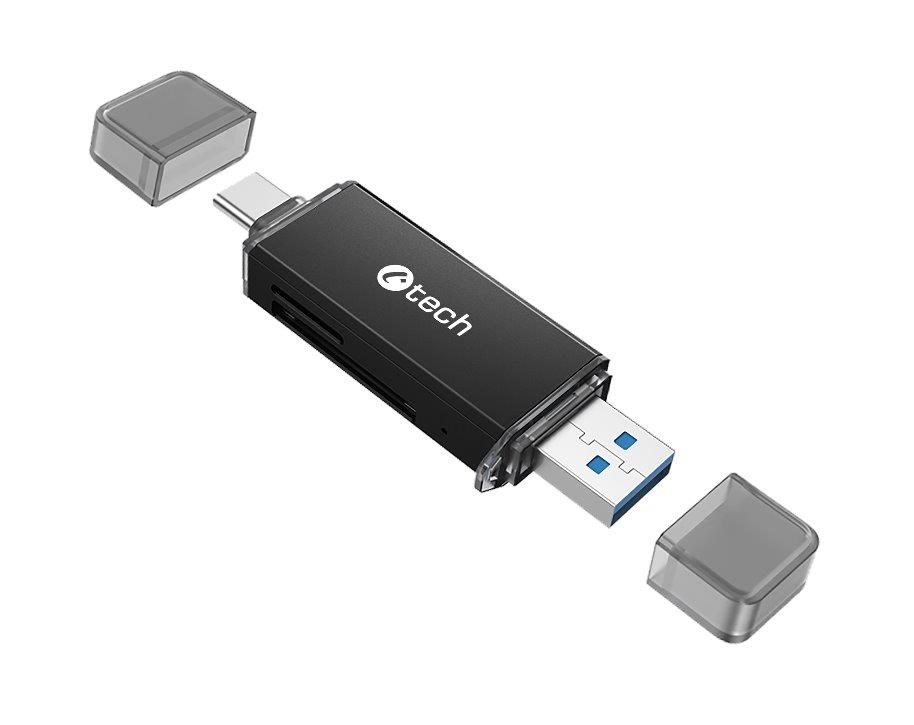 C-TECH čtečka karet UCR-02-AL, USB 3.0 TYPE A/ TYPE C, SD/micro SD