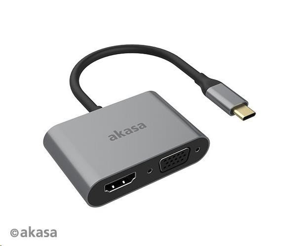 AKASA adaptér USB-C 2-in-1 (single or dual display output, HDMI & VGA)