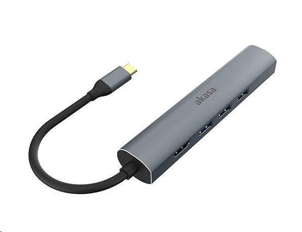 AKASA adaptér 5v1 USB Type-C na HDMI 4K@30Hz, RJ45 a USB-A AK-CBCA22-18BK