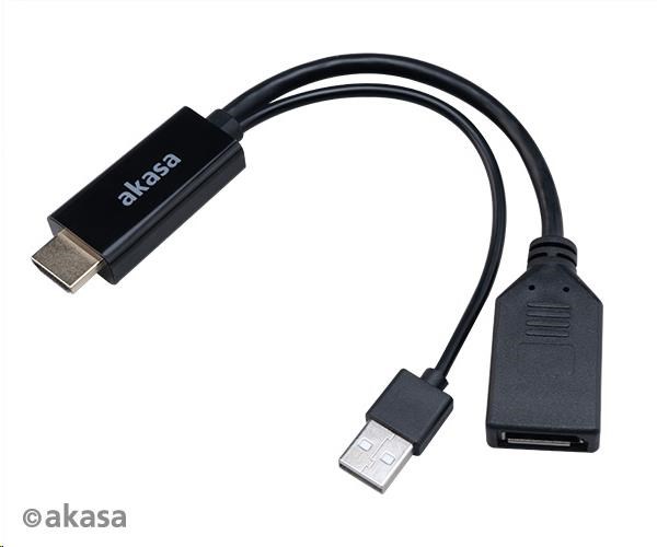 AKASA kabel redukce HDMI na DisplayPort, with USB power cable 4K@60Hz, 25cm AK-CBHD24-25BK