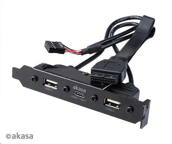 AKASA adaptér MB interní, Type-C USB3.1 Gen1 internal adapter cable + Type-A USB2.0  ports, 40 cm AK-CBUB53-40BK