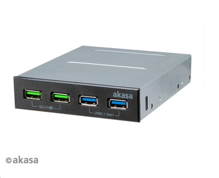 AKASA přední panel HUB 4 Port USB nabíjecí panel s dual Quick Charge 3.0 a dual USB 3.1 porty AK-ICR-34