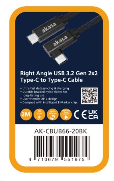 Akasa AK-CBUB66-20BK USB 3.2 Gen 2 Type-C na C, úhlový