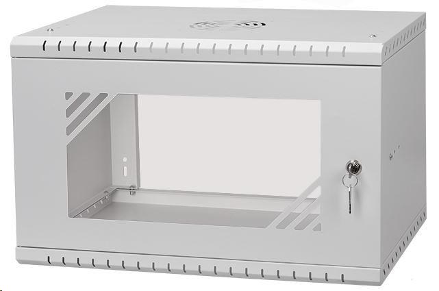 LEXI-Net 19" nástěnný rozvaděč Basic 6U, šířka 520mm, hloubka 450mm, skleněné dveře, bez zad, rozložený, šedý LX19-6U-450GG