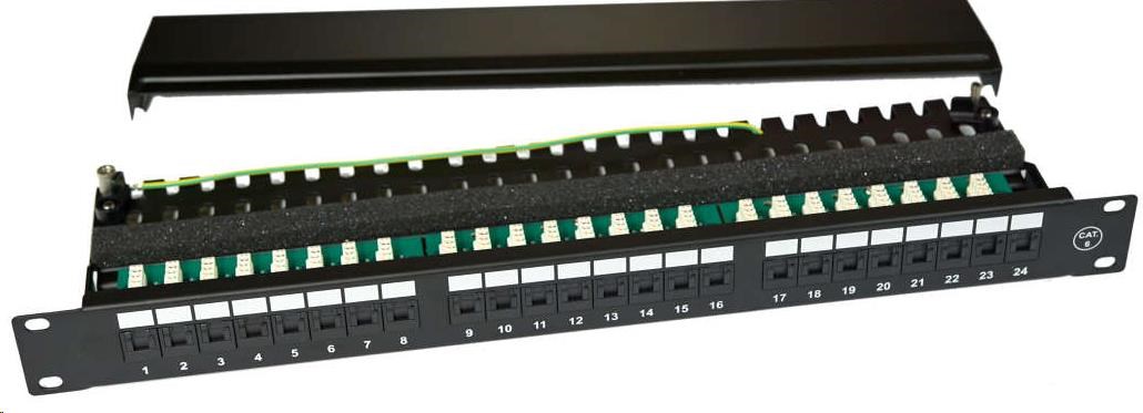 19" Patch panel 24port, UTP, Cat6, černý s krytkami RJ45 PATCHP24PHZ6-S