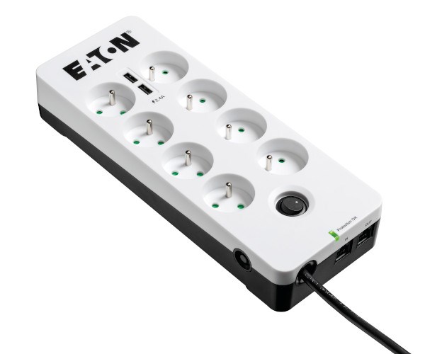 Eaton Protection Box 8 Tel@ USB FR, přepěťová ochrana, 8 zásuvek, 2x USB nabíječka, 1m PB8TUF