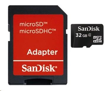 SanDisk MicroSDHC karta 32GB (Class 4) + adaptér