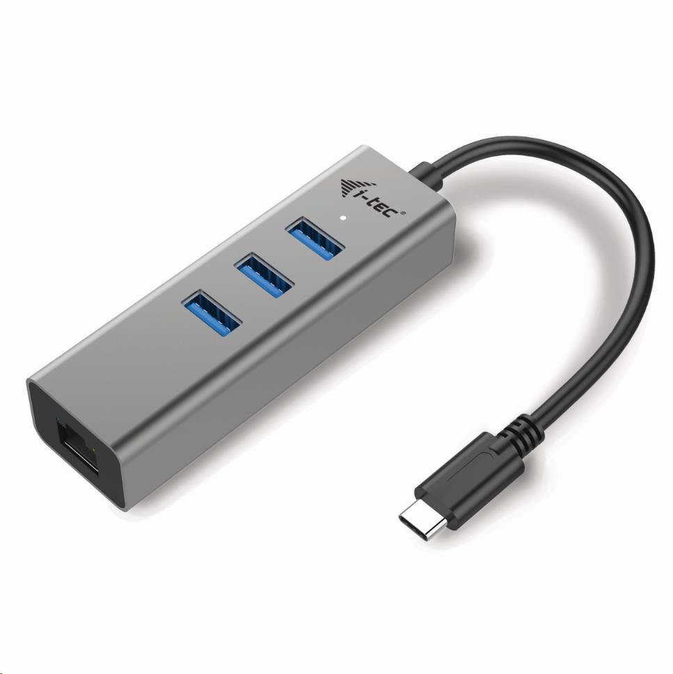 iTec USB-C Metal 3-portový HUB s Gigabit Ethernet adapterem (C31METALG3HUB)