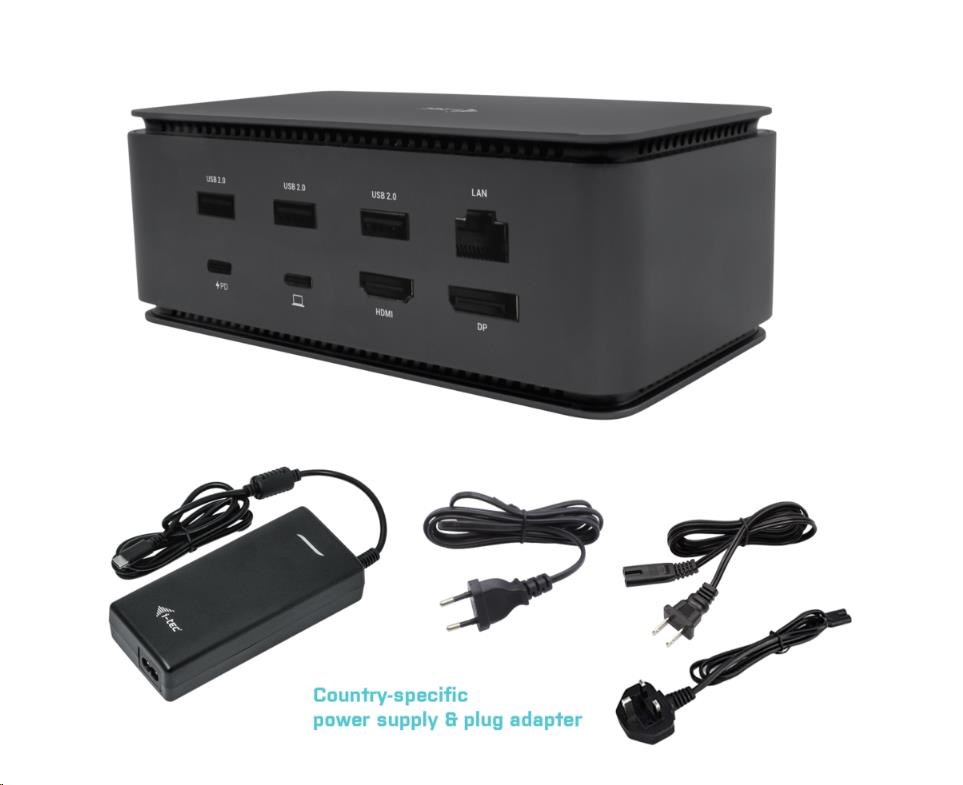 i-Tec USB4 Metal Docking station Dual 4K HDMI DP with Power Delivery 80 W + i-tec Universal Charger 112 W USB4DUALDOCK100W