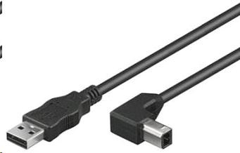 PREMIUMCORD Kabel USB 2.0 A-B propojovací 2m - zahnutý B konektor 90° (ku2ab2-90)